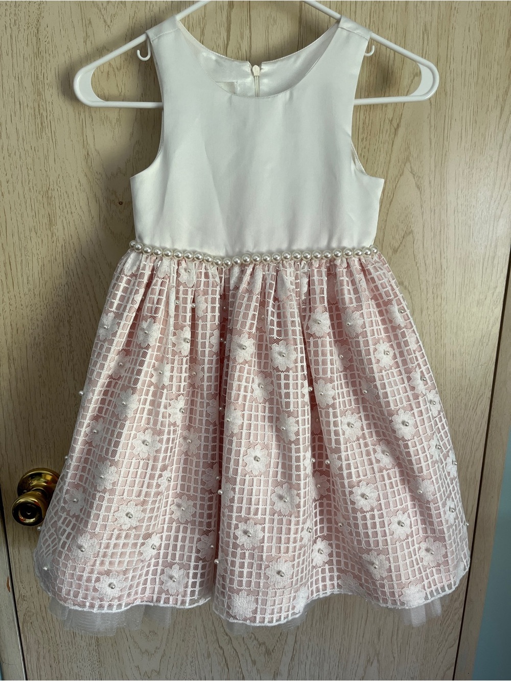 American Princess Little Girl White Blush Pearl Fancy Dress Wedding Sz 6X/7